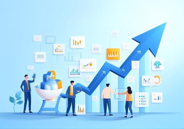 Ilustración de optimización de procesos con gráficos y automatización